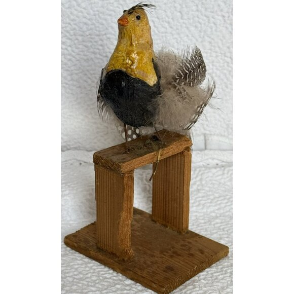 Antique German Made Paper Mache Bird Possibly Sandgrouse Real Feathers Wood Base - Picture 2 of 14